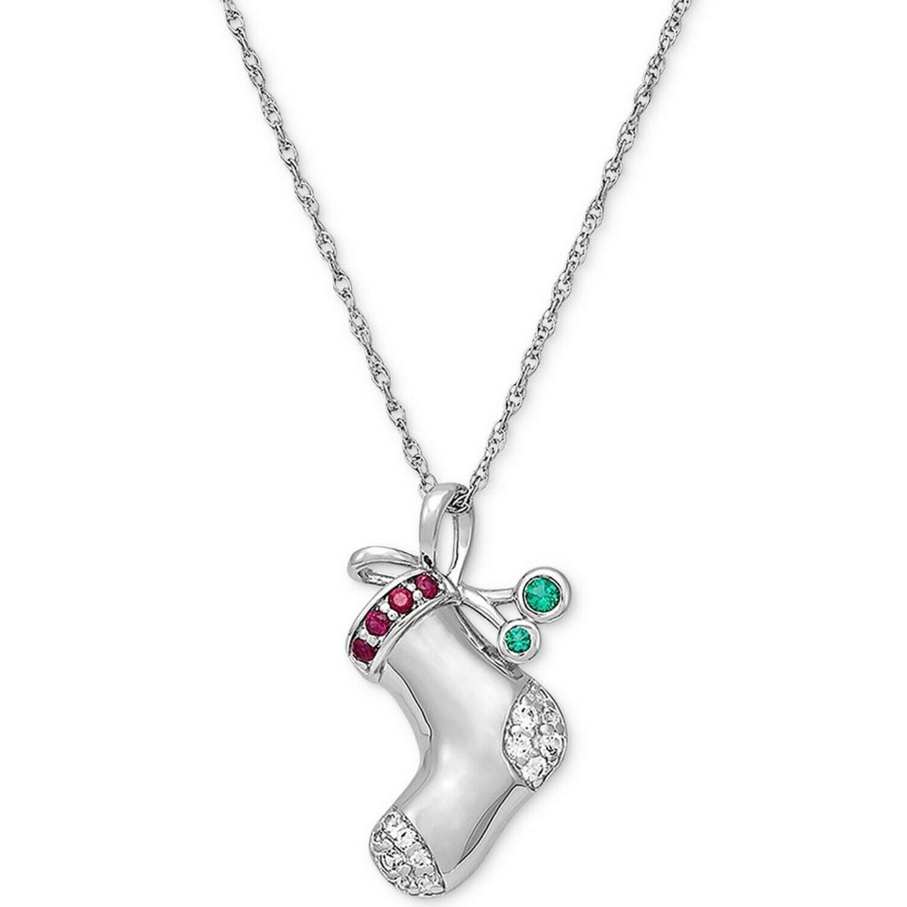 Lab-Created Multi-Gemstone Stocking 18"‎ Pendant Necklace (1/3 ct. t.w.) Silver